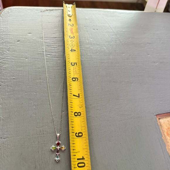 925 Sterling Silver CZ Cross Pendant Necklace - Picture 4 of 8